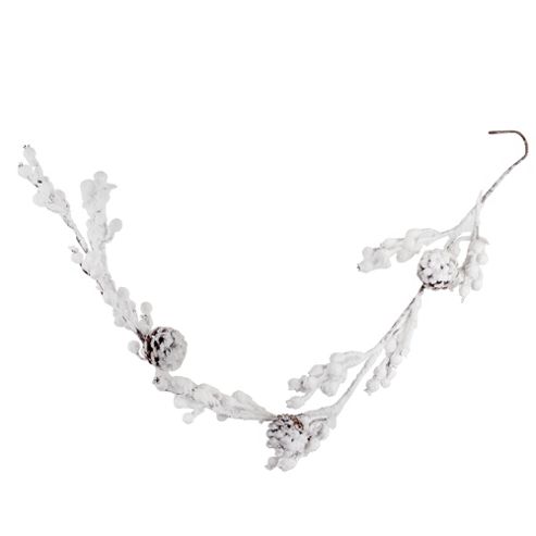 Image of White Frosted Pine Cone & Berry Branch Christmas Garland