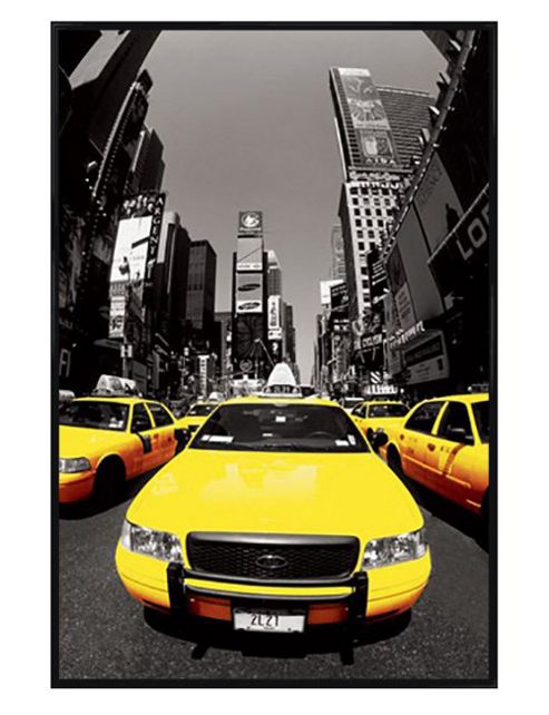 Image of New York City Gloss Black Framed Yellow Cabs Poster