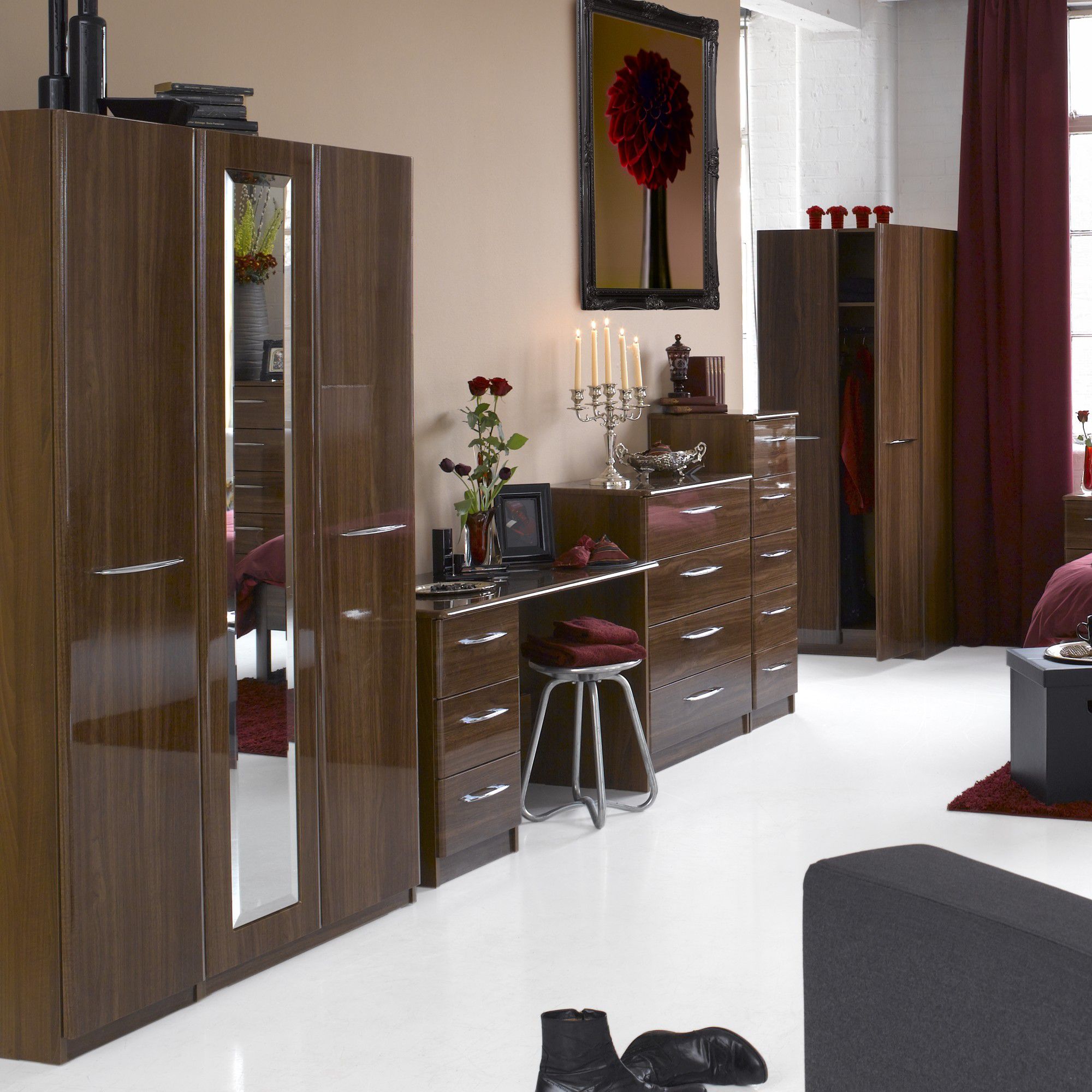 Alto Furniture Visualise Murano Three Door Wardrobe in High Gloss Walnut at Tesco Direct