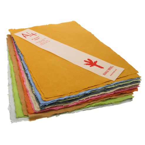 Image of Handmade Recycled Paper Assorted Colours. A4 150gsm, 20 Sheets.