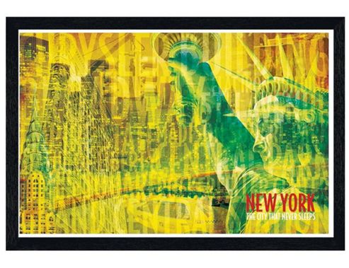 Image of New York, New York Black Wooden Framed The City That Never Sleeps Poster