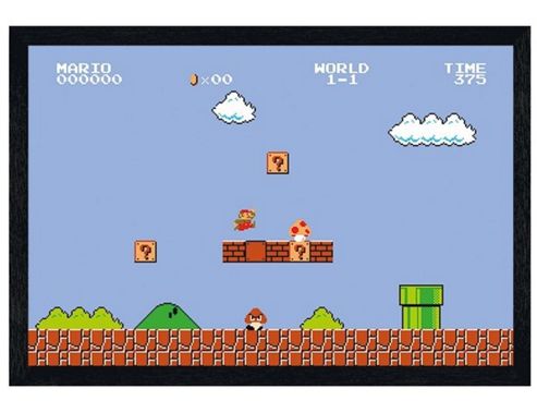 Image of Black Wooden Framed Retro Nintendo Super Mario Bros Poster