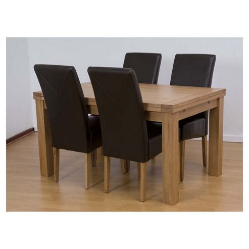 Image of G&p Furniture 5 Piece Rectangular Extending Oak Dining Set - 76.2cm H X 140cm - 230cm W X 90cm D