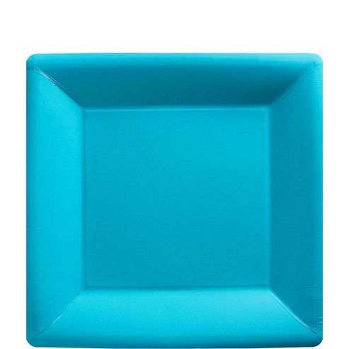 Image of Caribbean Turquoise Square Plates - 17.7cm Paper Party Plates, Pack Of 20