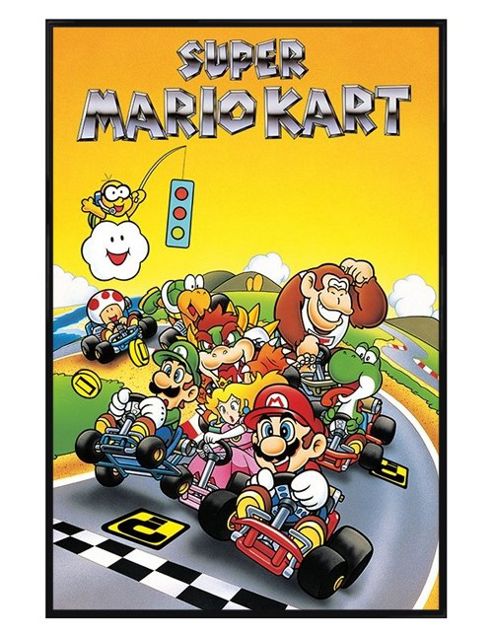 Image of Gloss Black Framed Nintendo Snes Super Mario Kart Poster