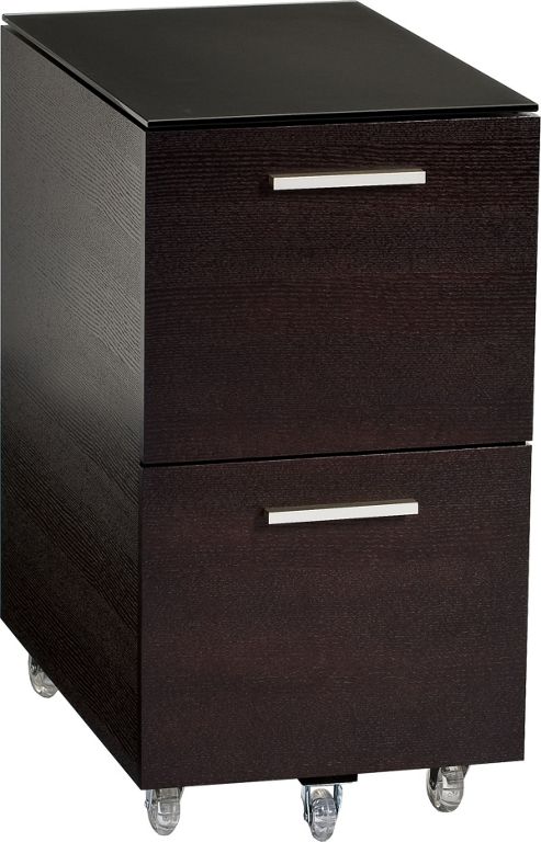 Image of Sequel Tall Pedestal In Espresso Stained Oak With Glass Top
