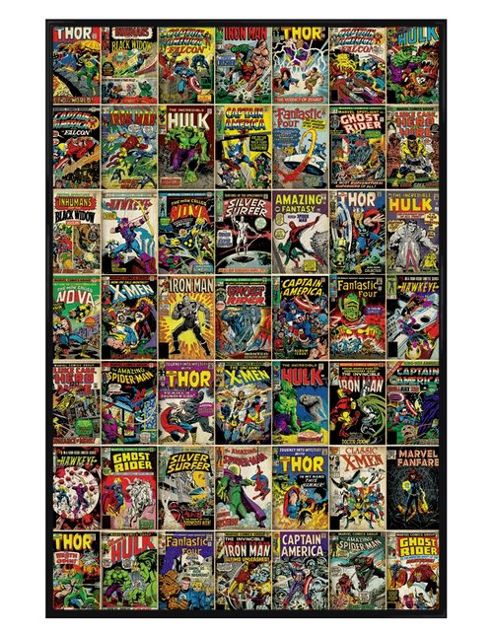 Image of Gloss Black Framed Marvel Comics Comic Book Cover Collage Poster