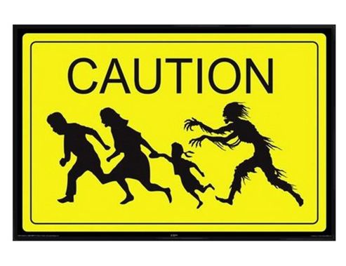 Image of Zombie Zone Gloss Black Framed Caution! Poster