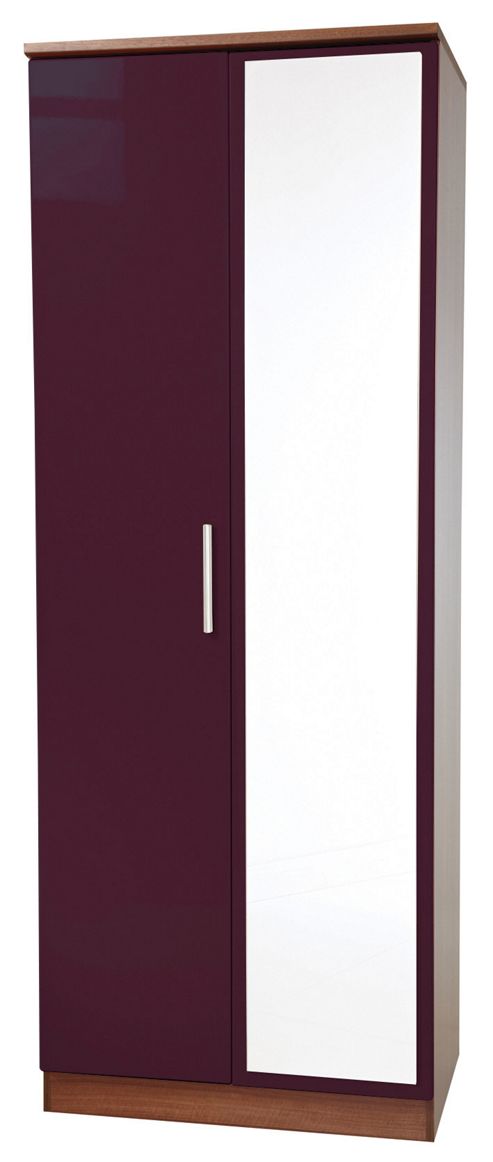 Image of Welcome Furniture Knightsbridge Tall Wardrobe With Mirror - Aubergine - Oak