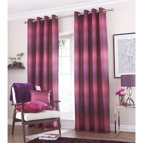 Image of Catherine Lansfield Home Graded Stripe Plum Curtains 66x72