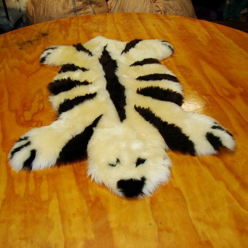 Image of Bowron Sheepskin Designer Bear Rug In Champagne / Brown Striped - 115cm H X 80cm W