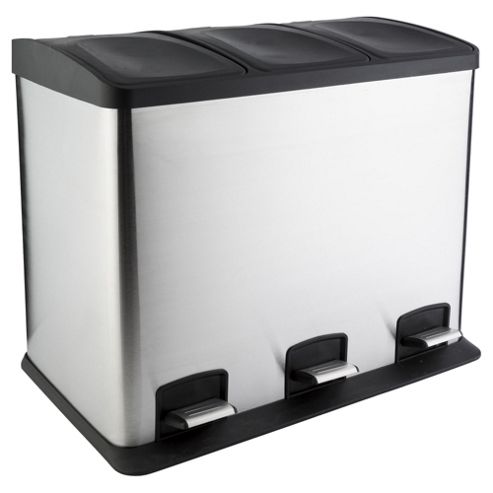 Image of Tesco 32l 3 Section Stainless Steel Recycling Bin With Pedals