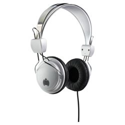 Ministry of Sound 004 headphones silver and black with blue cable