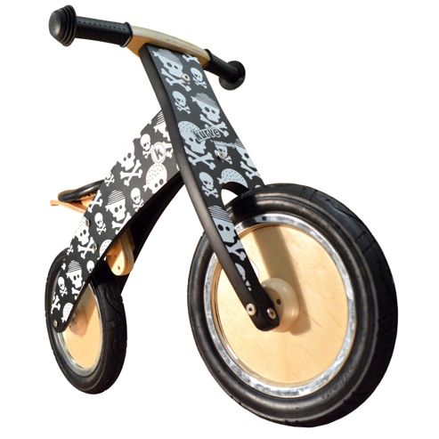 Image of Kiddimoto Kurve - Skullz Wooden Balance Bike Suitable From 3 Years+