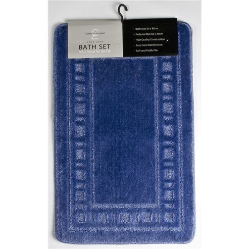 Image of Catherine Landsfield Bathroom Armoni 2pc Bathset, Bath Mat 50x80 Pedestal 50x40, Blue