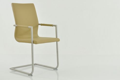 Image of Louisville Beige Faux Leather And Brushed Steel Dining Chair