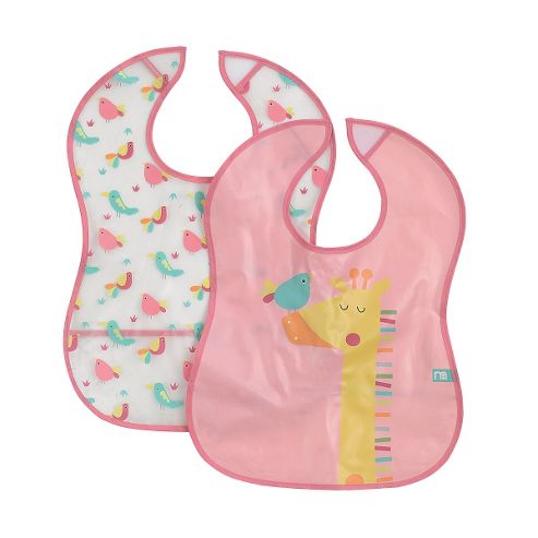 Image of Mothercare Giraffe And Bird Crumbcatcher Bibs- 2 Pack