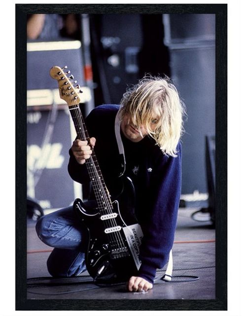 Image of Kurt Cobain Black Wooden Framed Grunge God Poster