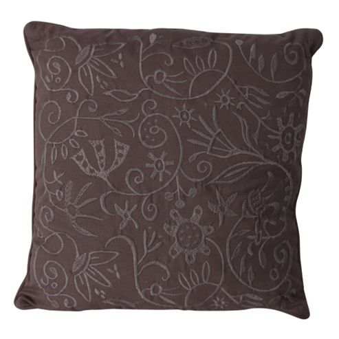 Image of Grey Flower Embroidered Cushion
