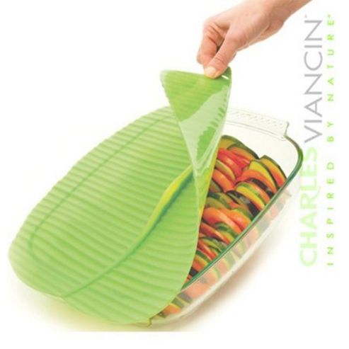 Image of Charles Viancin Silicone Sealing Lid Food Cover, Banana Leaf, Rectangular