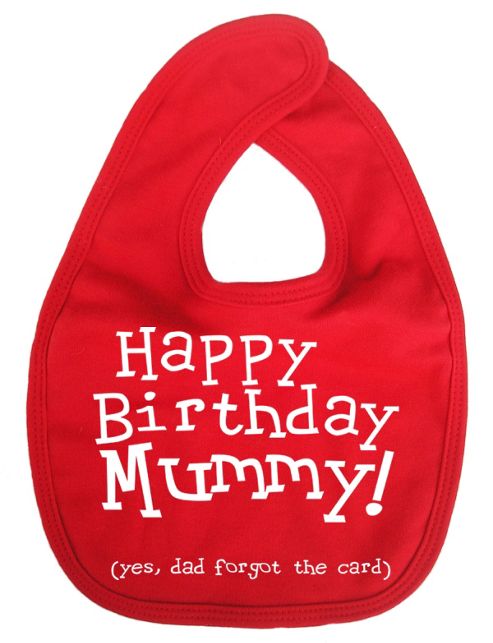 Image of Dirty Fingers Happy Birthday Mummy! Baby Feeding Bib Red