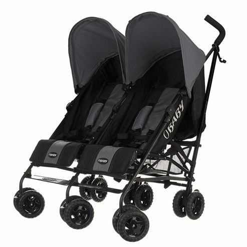 Image of Obaby Apollo Black & Grey Twin Stroller - Grey