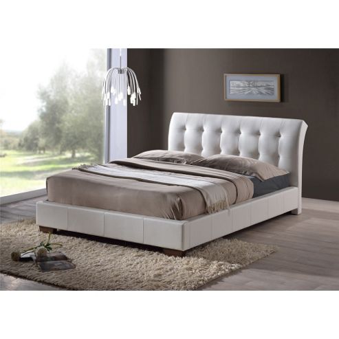Image of White Modern Design Faux Leather Bed Frame - King Size 5ft