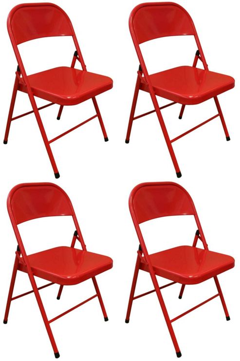 Image of Pack Of 4 Chairs - Red Metal Folding Office, Computer, Desk Chairs