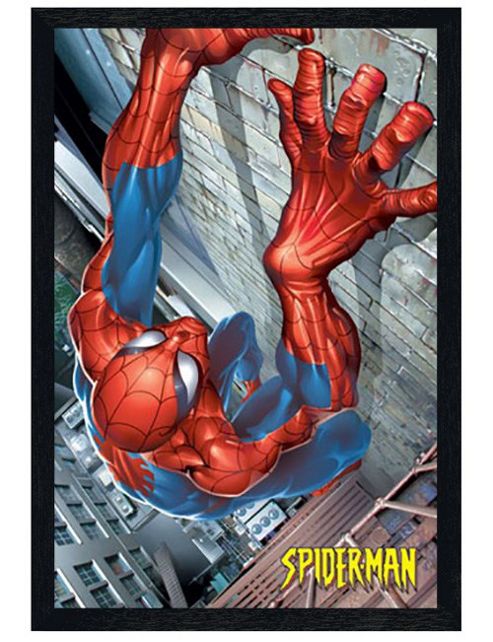 Image of Marvel Comics Spider-man Black Wooden Framed Spider-man Climbing Poster