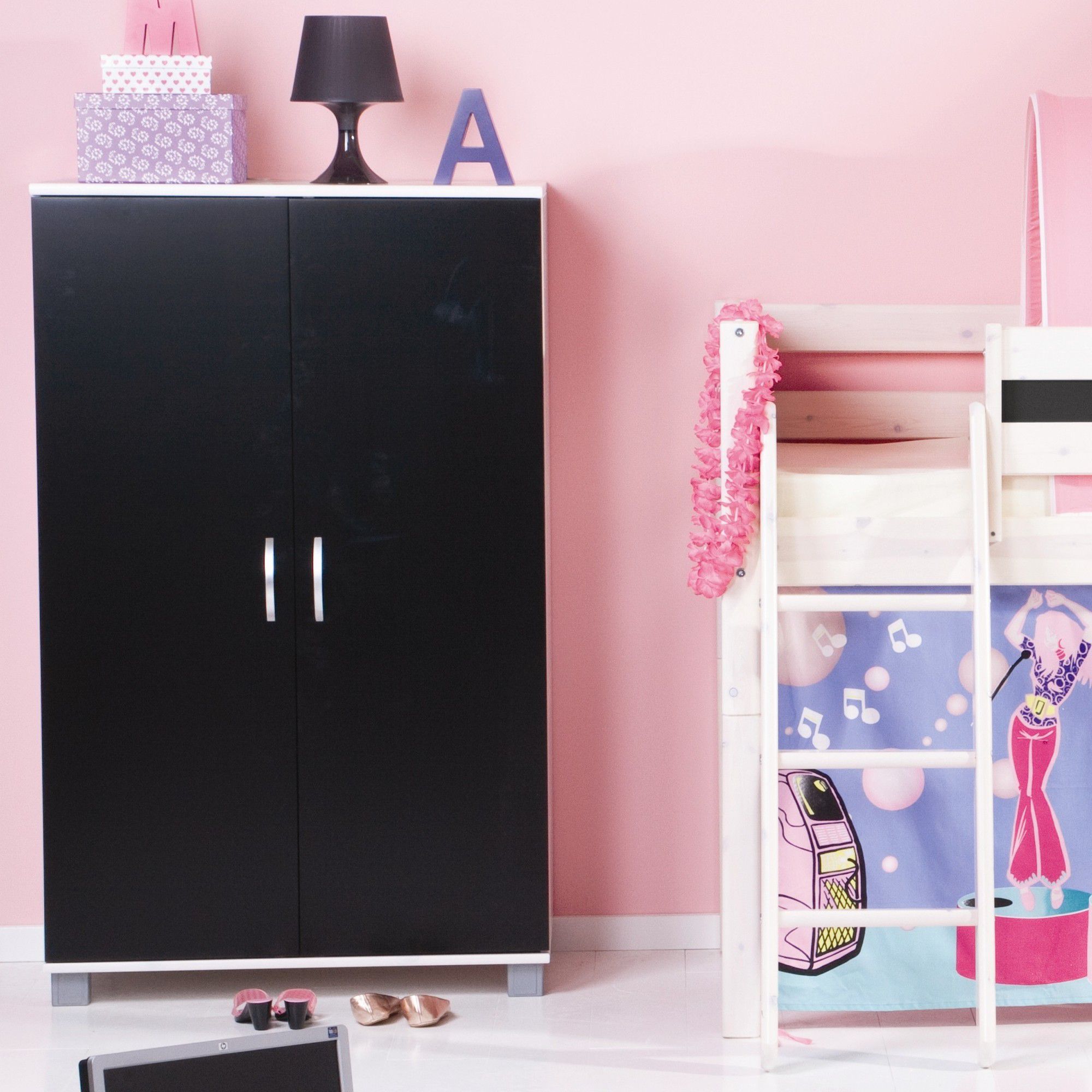 Thuka Trendy Two Door Low Wardrobe - Black - Natural Lacquer at Tesco Direct