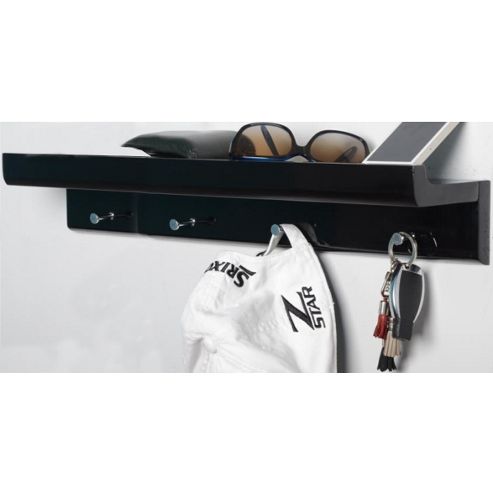 Image of Oakley - Wall Mounted Organiser Shelf With 4 Key / Coat Hooks - Black