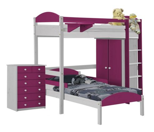 Image of Maximus L Shape High Sleeper Set 2 White With Fuchsia Details