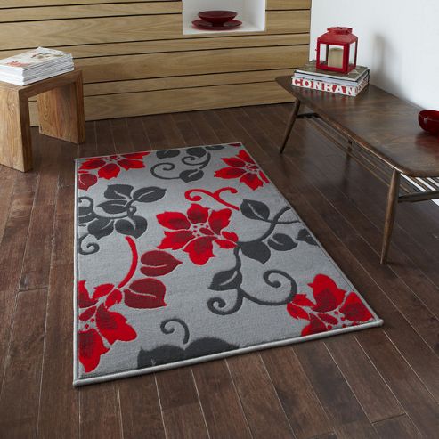 Image of Oriental Carpets & Rugs Modena Grey/red Budget Rug - 115 Cm X 170 Cm (3 Ft 9 In X 5 Ft 7 In)