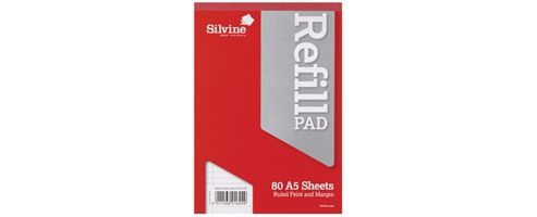 Image of Silvine Refill Pad A5 Punched 2-hole Head Bound 80 Leaf Ruled Feint And Margin A5rpfm-t
