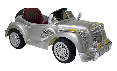 Image of Kids Electric Car Vintage Sports Car 12 Volt Silver Gloss