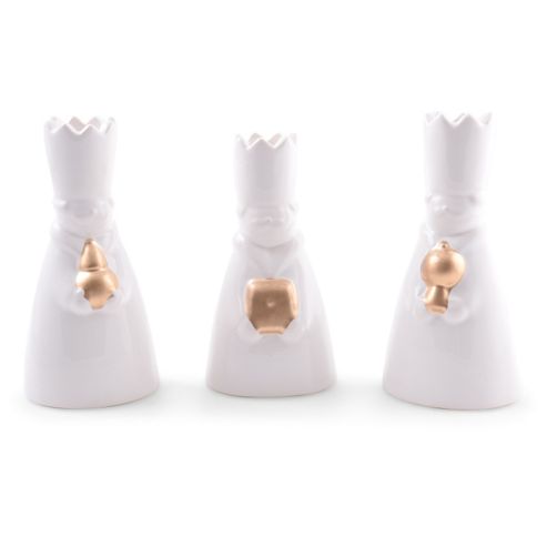 Image of Set Of Three Wise Men White & Gold Ceramic Dinner Candle Holders