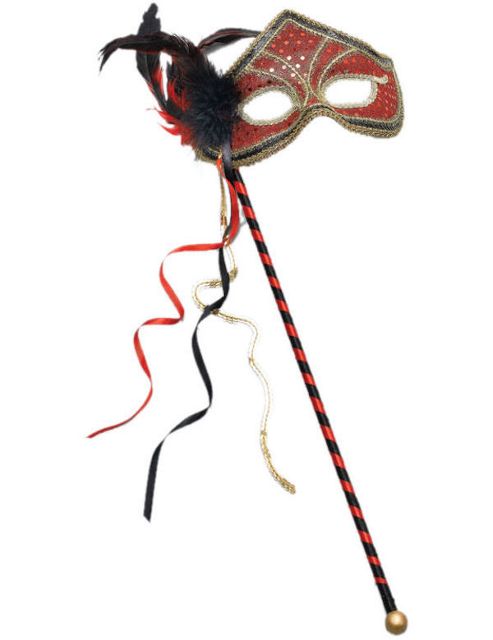 Image of Red Mask/gold Edging On Stick