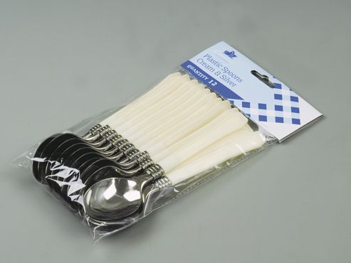 Image of Essential Pls12ch Plastic Spoons Crm+silver X12