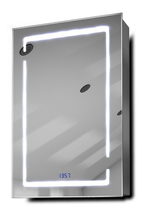 Image of Filia Clock Led Bathroom Cabinet With Demister Pad, Sensor & Shaver K386