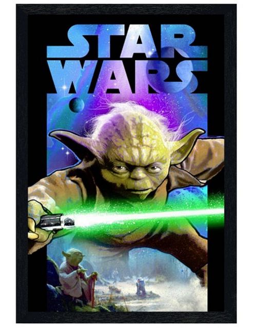 Image of Black Wooden Framed Star Wars Yoda Lightsabre Poster