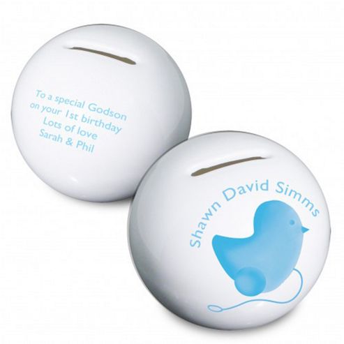 Image of Personalised Blue Chick Money Box