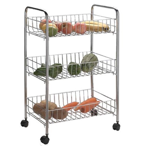 Image of Veg - Metal Wire 3 Tier Storage Shelf / Caddy - Silver