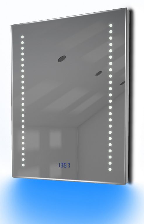 Image of Bathroom Clock Mirror With Underlighting, Bluetooth, Demist & Sensor K189baud