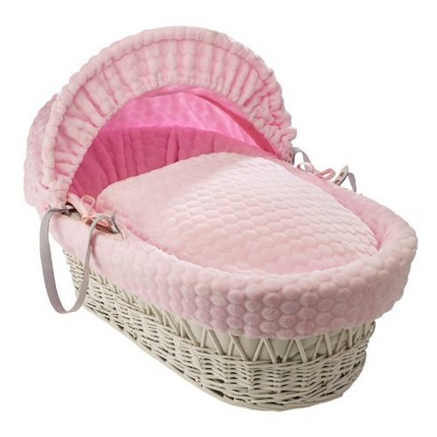 Image of Clair De Lune White Wicker Moses Basket (marshmallow Pink)