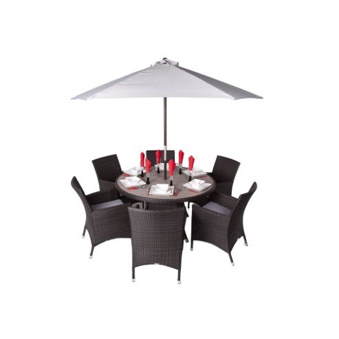 Image of Theodora 6 Seater Round Rattan & Plaswood Set With Premium Arm Chairs - Outdoor/garden Table And Chair Set