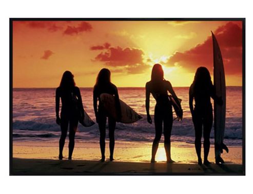 Image of Babes On The Beach Gloss Black Framed Surf Silhouette Poster