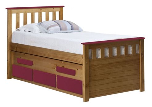 Image of Captains Bergamo Guest Bed 3ft Antique With Fuschia Details