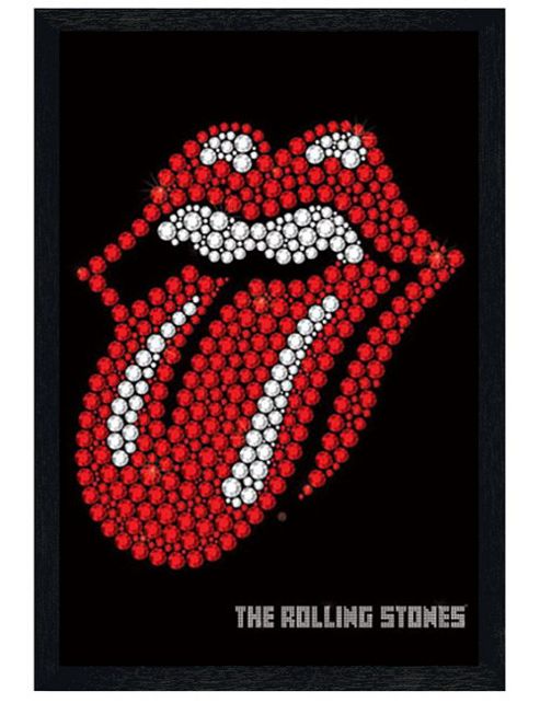 Image of The Rolling Stones Black Wooden Framed Bling Tongue Logo Poster