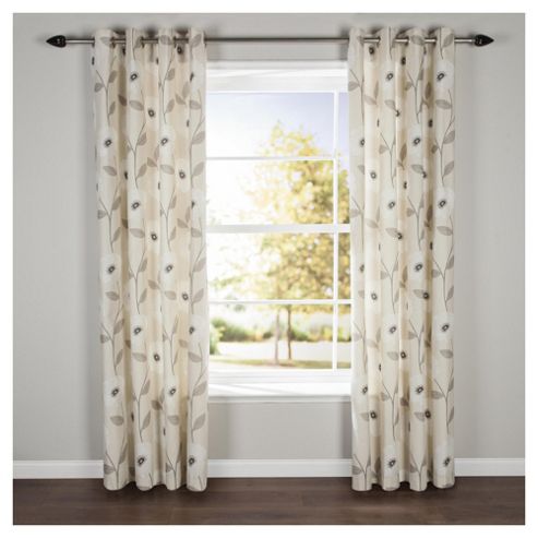 Image of Poppy Floral Lined Eyelet Curtains W112xl137cm (44x54") - - Natural