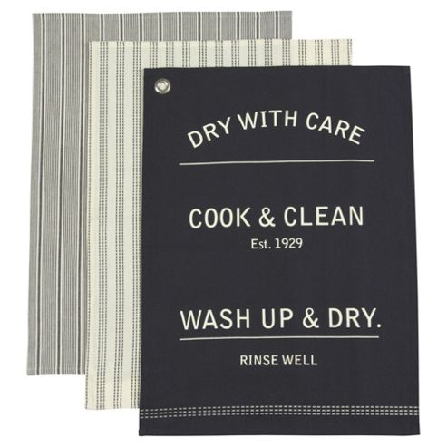 Image of Tesco "wash Up & Dry" Tea Towels, 3 Pack
